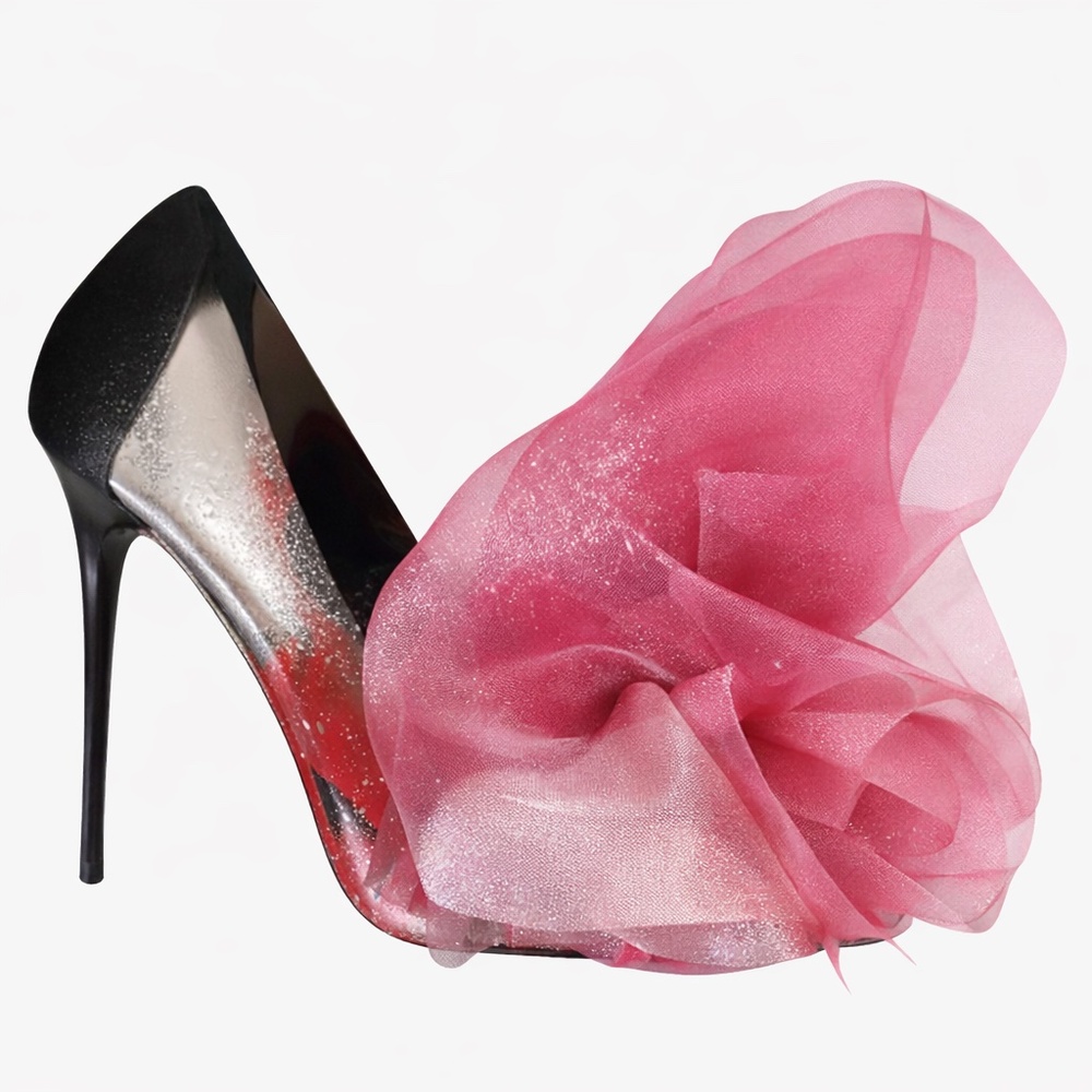 The Rose Organza Heel | Custom Hand-Painted Rose Organza Stiletto | 4” Heel